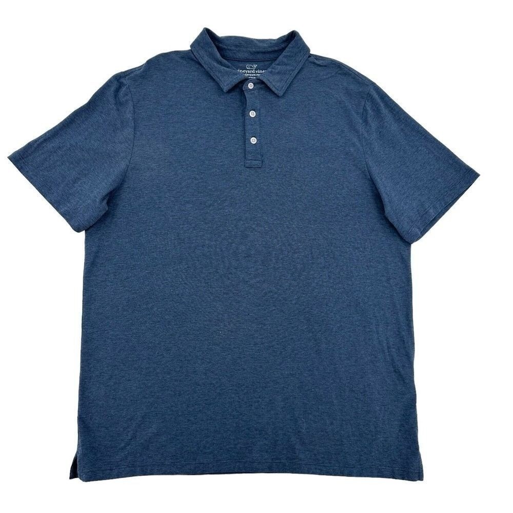 Vineyard Vines Mens L Edgartown Polo Shirt Blue Pima Cotton Blend Short Sleeve